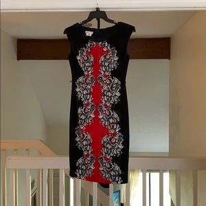 Black & Red Sleeveless Printed Sheath Dress Sz 8